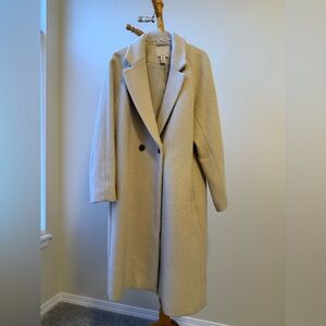 H&M double breasted long wool coat from premium line small cream